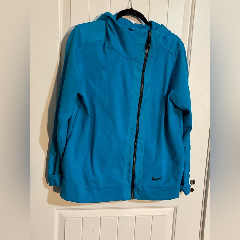 Nike Zip up Hoodie Sweatshirt Teal Blue Size XL asymmetrical zipper.